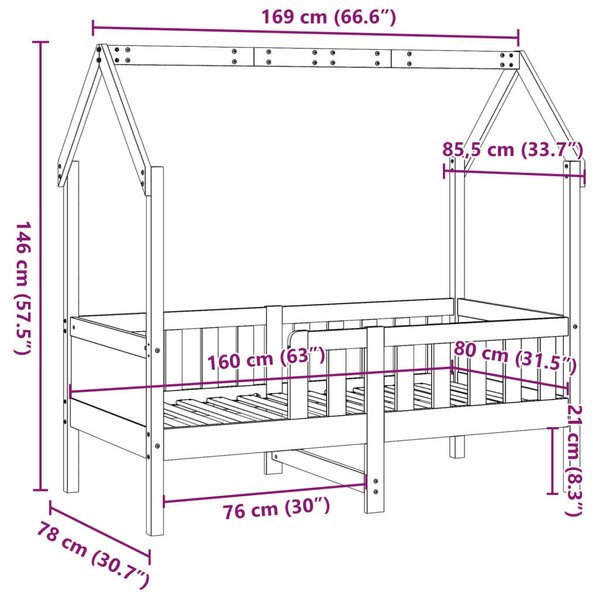 VidaXL fehér tömör fenyőfa házikó gyerekágykeret 80 x 160 cm