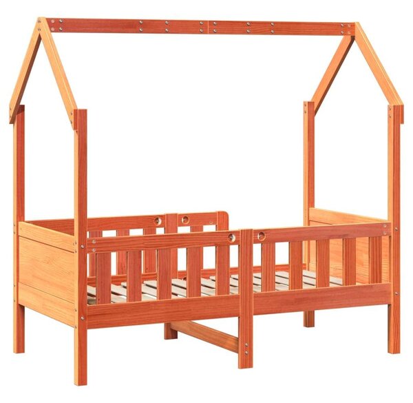 VidaXL viaszbarna tömör fenyőfa házikó gyerekágykeret 70 x 140 cm