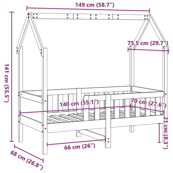 VidaXL viaszbarna tömör fenyőfa házikó gyerekágykeret 70 x 140 cm