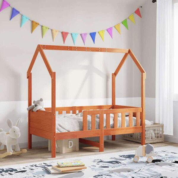 VidaXL viaszbarna tömör fenyőfa házikó gyerekágykeret 70 x 140 cm