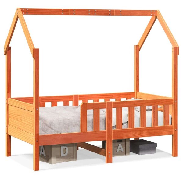 VidaXL viaszbarna tömör fenyőfa házikó gyerekágykeret 70 x 140 cm