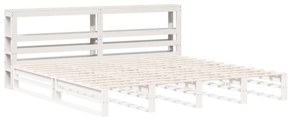 VidaXL Fejtámla Polcokkal - Tömör Fenyőfa - Fehér - 200 cm