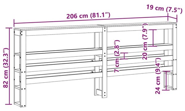 VidaXL Fejtámla Polcokkal - Tömör Fenyőfa - Fehér - 200 cm