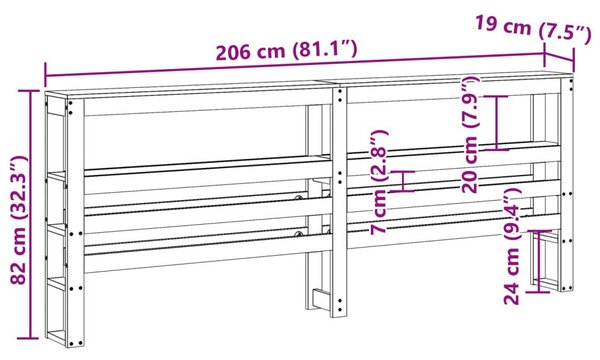 VidaXL Fejtámla Polcokkal - Tömör Fenyőfa - Fehér - 200 cm