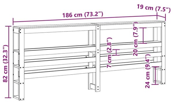 VidaXL tömör fenyőfa fejtámla polcokkal 180 cm