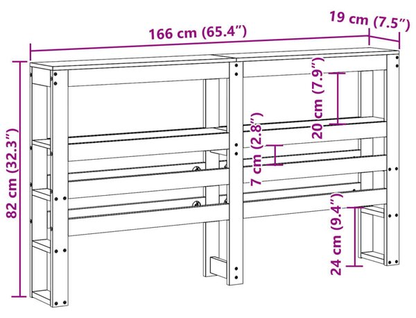 VidaXL tömör fenyőfa fejtámla polcokkal 160 cm