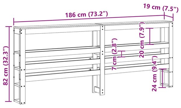 VidaXL Fenyőfa Fejtámla Polcokkal - 180 cm