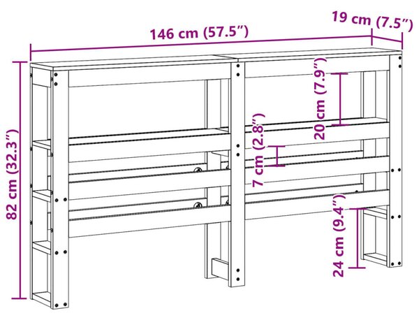 VidaXL Fenyőfa Fejtámla Polcokkal - 140 cm