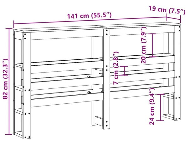 VidaXL fehér tömör fenyőfa fejtámla polcokkal 135 cm