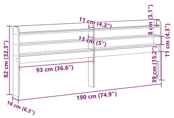 VidaXL Ágytámla polcokkal, 180 cm, tömör fenyőfa