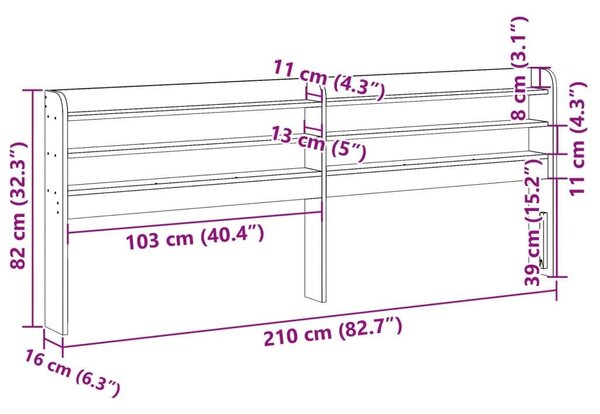 VidaXL Fenyőfa Fejtámla Polcokkal - 200 cm