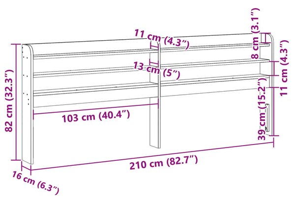 VidaXL tömör fenyőfa fejtámla polccal 200 cm