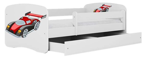 Babydreams Fehér versenyautó ágy, fiók nélkül, matrac nélkül, 180/80