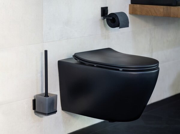 Fekete öntapadós műanyag WC-kefe Quadro – Wenko