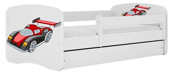 Babydreams Fehér versenyautó ágy, fiók nélkül, matrac nélkül, 180/80