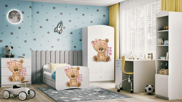 Babydreams Fehér mackó virágágyás fiókkal matrac nélkül 160/80