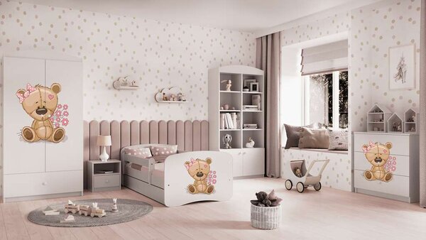 Babydreams Fehér mackó virágágyás fiókkal matrac nélkül 160/80
