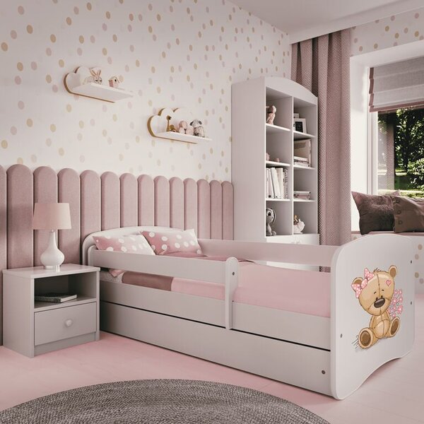 Babydreams Fehér mackó virágágyás fiókkal matrac nélkül 160/80