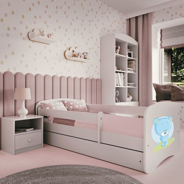 Babydreams Fehér kék mackóágy fiókkal, kókusz matrac 160/80