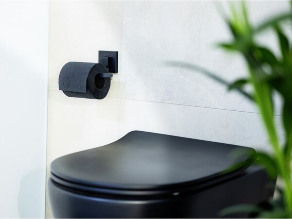 Fekete öntapadós rozsdamentes acél WC-papír tartó Quadro – Wenko