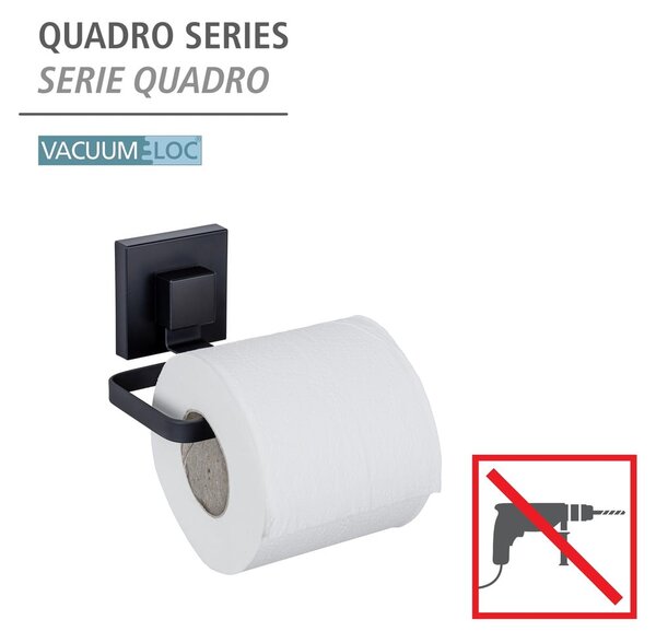 Fekete öntapadós rozsdamentes acél WC-papír tartó Quadro – Wenko