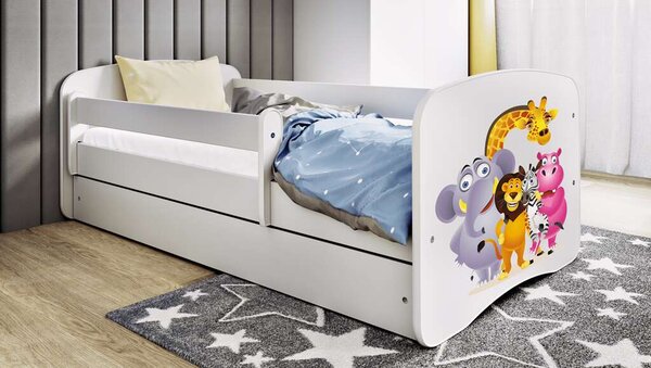 Babydreams Fehér állatkerti ágy fiók nélkül, kókusz matrac 180/80