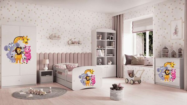 Babydreams Fehér állatkerti ágy fiók nélkül, kókusz matrac 180/80