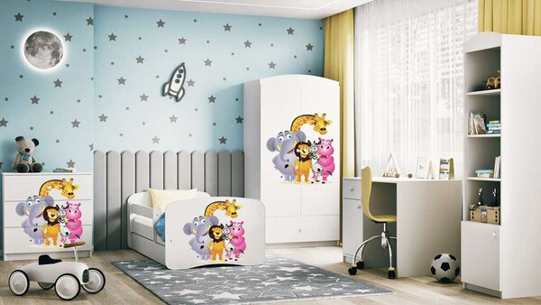 Babydreams Fehér állatkerti ágy fiók nélkül, kókusz matrac 180/80