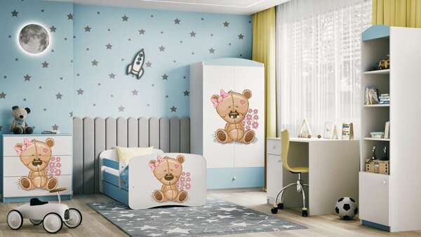 Babydreams kék mackó virágágyás fiókkal, kókusz matrac 140/70