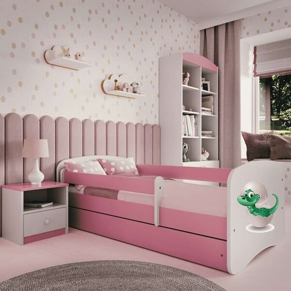Babydreams ágy, rózsaszín, kis dínó, fiók nélkül, matrac nélkül, 140/70