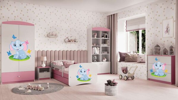 Babydreams rózsaszín elefántágy fiók nélkül, matrac 140/70