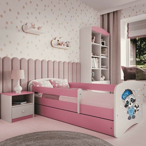 Babydreams rózsaszín mosómedve ágy fiók nélkül, matrac nélkül 140/70