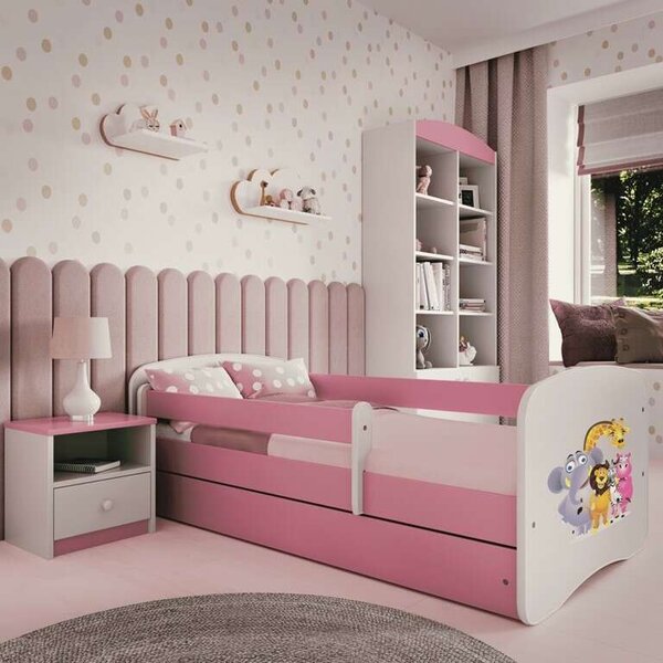 Babydreams rózsaszín állatkerti ágy fiók nélkül, matrac nélkül 160/80