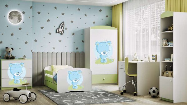 Babydreams ágy, zöld, kék, maci, fiók nélkül, matrac nélkül, 140/70