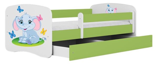 Babydreams zöld elefántágy fiókkal, matrac nélkül 140/70