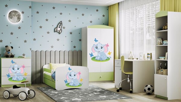 Babydreams zöld elefántágy fiókkal, matrac nélkül 140/70