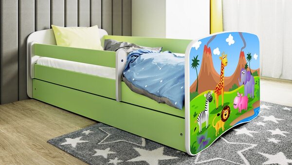 Babydreams zöld szafariágy fiókkal, matraccal 160/80