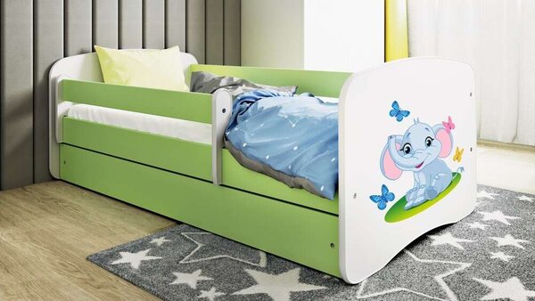 Babydreams zöld elefántágy fiókkal, latex matraccal 180/80