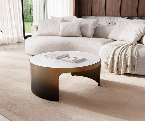 DELIFE Dohányzóasztal Alerio 90x90 cm márvány fehér fém arany ombre