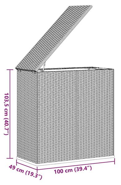 Barna polyrattan kerti párnatartó doboz 100 x 49 x 103,5 cm