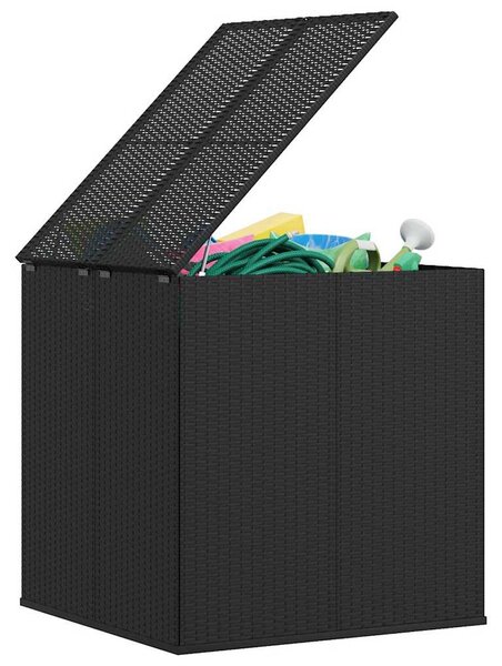 Fekete polyrattan kerti párnatartó doboz 100 x 97,5 x 104 cm