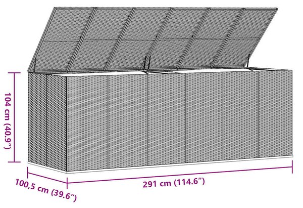 Szürke polyrattan kerti párnatartó doboz 291 x 100,5 x 104 cm