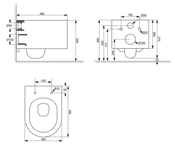 Mereo Mereo, kapucnis függő WC, RIMLESS, 495x360x370, kerámia, incl. ülések CSS115S, MER-VSD84S2