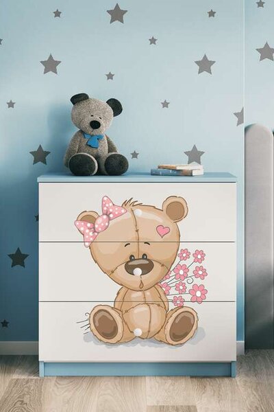 Babydreams komód, kék, mackó, virágok