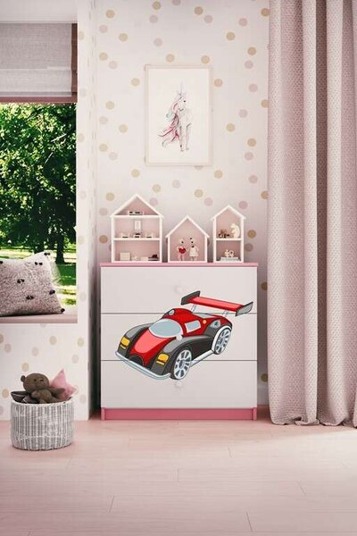 Babydreams rózsaszín versenyautó komód
