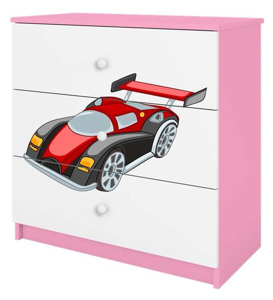 Babydreams rózsaszín versenyautó komód