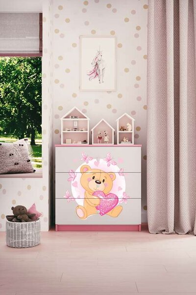 Babydreams komód, rózsaszín mackó pillangókkal