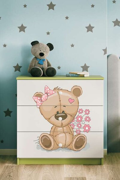 Babydreams komód, zöld mackó, virágok