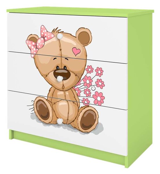 Babydreams komód, zöld mackó, virágok
