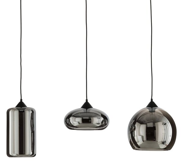 Lindby függőlámpa Marla, 3-lámpás, üveg, füstszürke, 102cm, dimmelhető, Alu / szürke / cink, Nappali / Étkező, fém, Modern